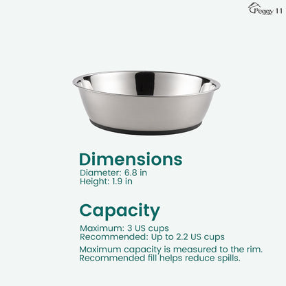 Lightweight Stainless Steel Cat Dog Bowls, 3 US Cup Each, 2-Pack