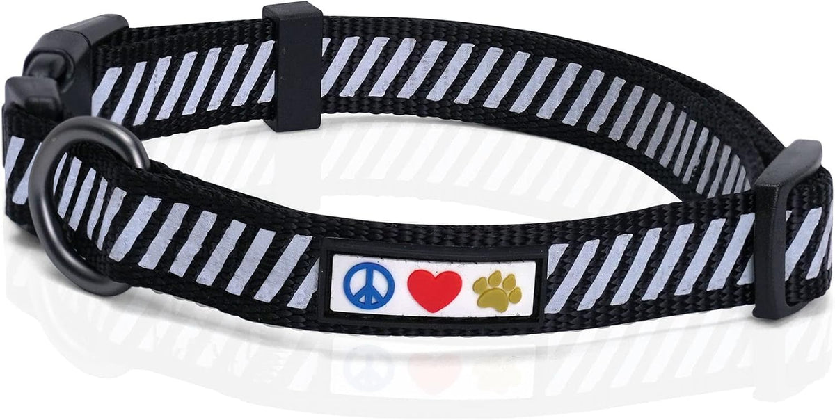 Reflective Dog Collar for Dog and Puppies a High Visibility Collar with Reflective Bands | Adjustable Dog Collar Heavy Duty Perfect for Extra Small and Small Puppies - Black XS Collar