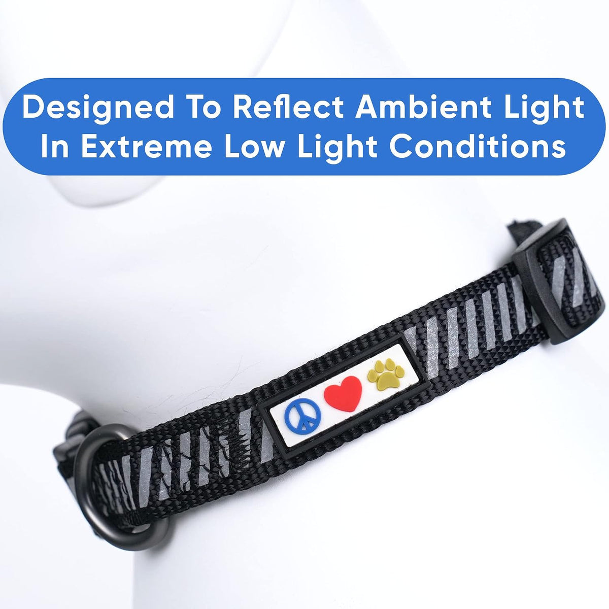 Reflective Dog Collar for Dog and Puppies a High Visibility Collar with Reflective Bands | Adjustable Dog Collar Heavy Duty Perfect for Extra Small and Small Puppies - Black XS Collar