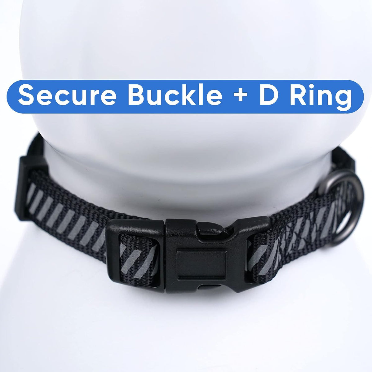 Reflective Dog Collar for Dog and Puppies a High Visibility Collar with Reflective Bands | Adjustable Dog Collar Heavy Duty Perfect for Extra Small and Small Puppies - Black XS Collar